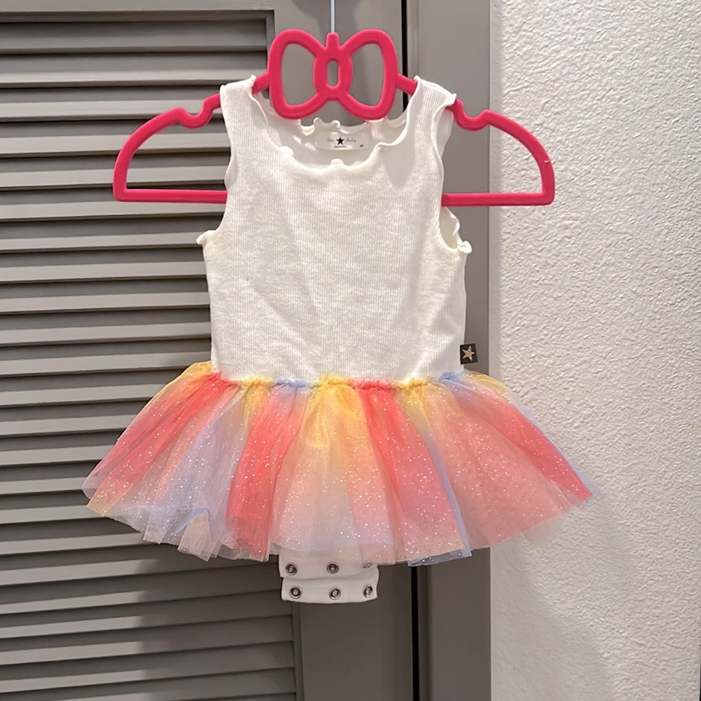 Petite Hailey, 6 months scalloped edge rib tank tutu bodysuit dress.